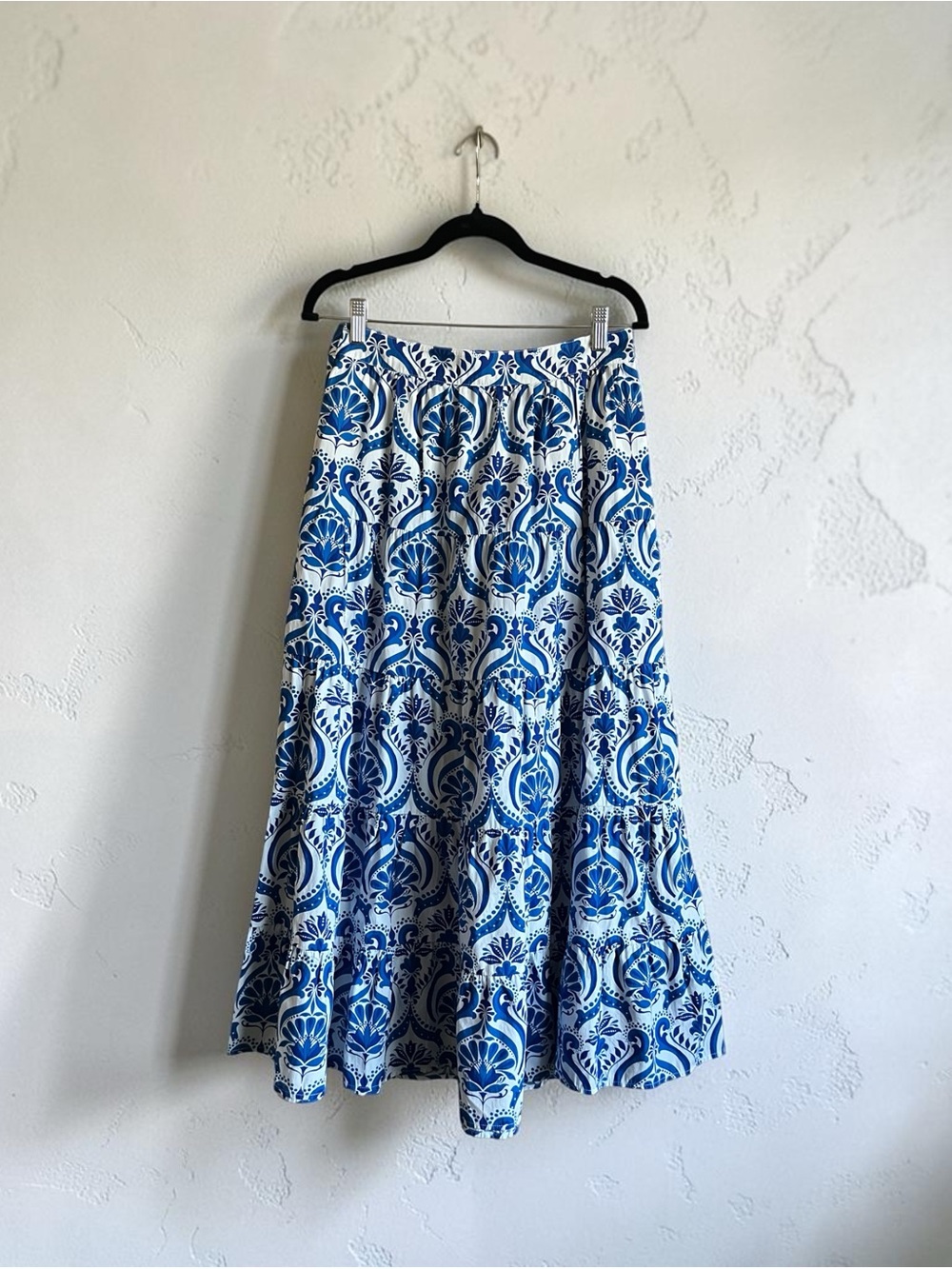 Gorgeous Boden Nadia Poplin Blue Patterned Tiered Maxi Skirt - Womens